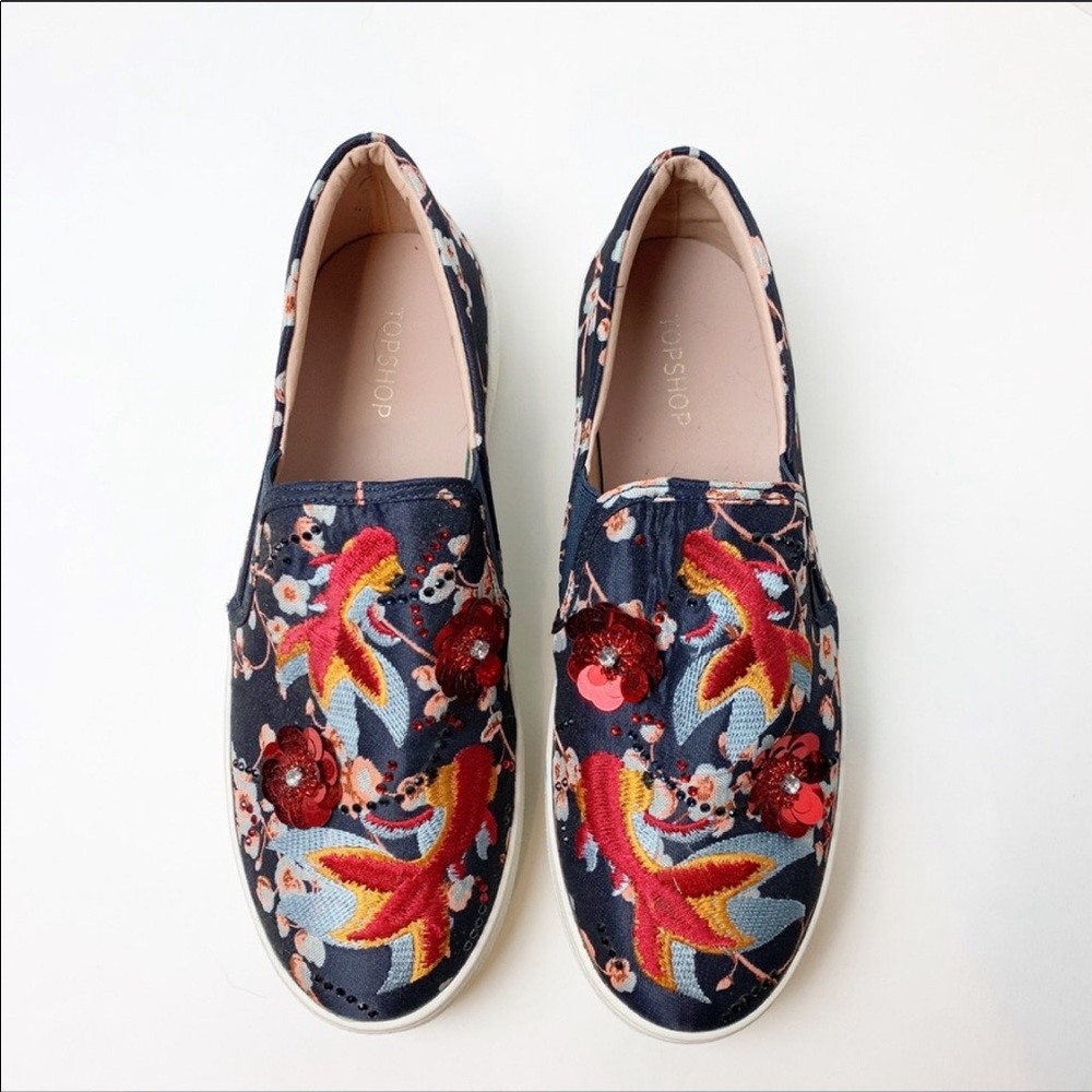 NEW Topshop Embroidered Koi Fish Slip ons 6.5/7 US